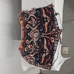 Women Summer Print Stretchy Side Tassel Hipster Streetwear Casual Shorts, A5